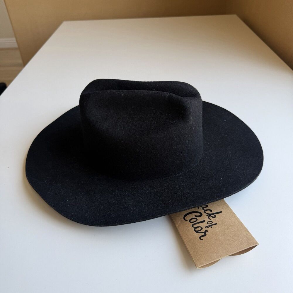 Lack of Color The River Hat Black Wool Felt Wide Brim Western Fedora Medium 57cm - Picture 6 of 9